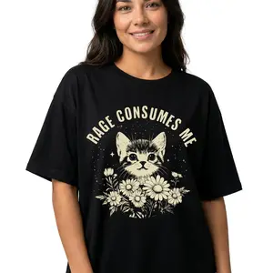 Sarcastic Cat Shirt Women Rage Consumes Me Graphic Tee Plus Size