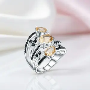 3.42Ct Oval-cut Three Citrine Birthstone Ring
