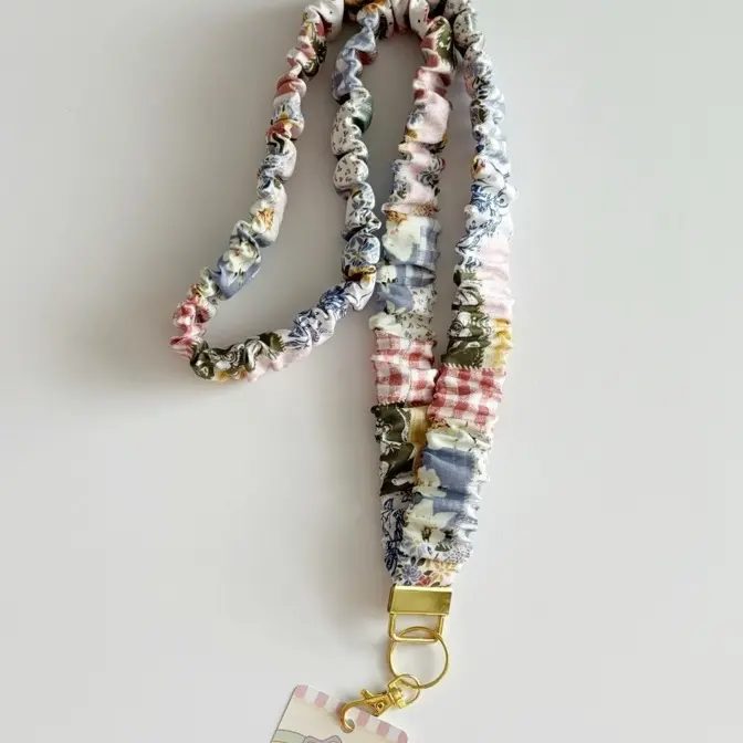 Scrunchie Lanyard Keychain - Badge Holder Lanyard with Boho Patchwork
