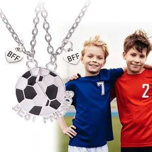 Magnetic Best Friends Necklace for 2 Football Soccer Sports Pendant Matching Set BFF Friendship Jewelry Alloy Couple Necklace for Boys Girls Bestie Gift