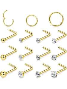 18G Nose Rings Hoops and 20G Nose Studs for Women Men Hypoallergenic 316L Stainless Steel Clicker Hinged Segment Nose Rings Hoops Ball CZ L-Shape Nose Studs Nostril Piercing Jewelry Nose Piercing Accessory