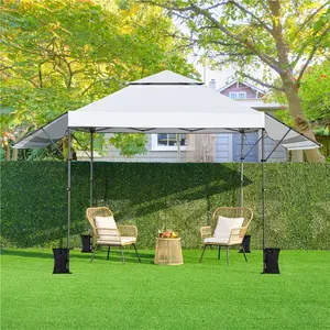 【2-Tiers】Yaheetech 10x17ft Pop Up Canopy with Awnings, 2-Tier Outdoor Canopy Tent, Heavy Duty Instant Shelter with Ventilation, Adjustable Dual Half Awnings & Wheeled Carry Bag, One-Handed Set-up
