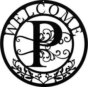 Metal Designs Monogram Capital Letter P Wall Art Custom Initial Sign Outdoors Personalized Name Sign Black Wall Decor Welcome Plaque for Door, Dining Room,Bar, Party, Birthday, Wedding