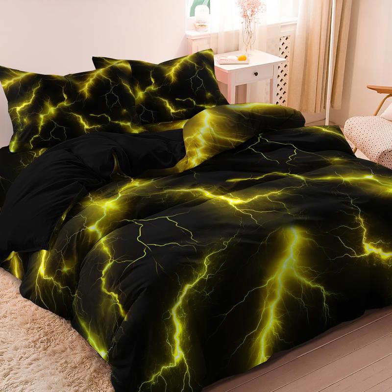 Lightning Print Duvet Cover Set, 3 Counts/set Including 1 Duvet Cover & 2 Pillowcase without Filler, Soft Breathable Bedding Set for Home Dormitory, Bedroom Bedding Set
