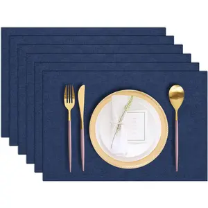 Cloth Placemats Set of 6, Navy Blue, Machine Washable, Durable Linen Table Mats, Heat Resistant, Wrinkle Free, Easy to Clean