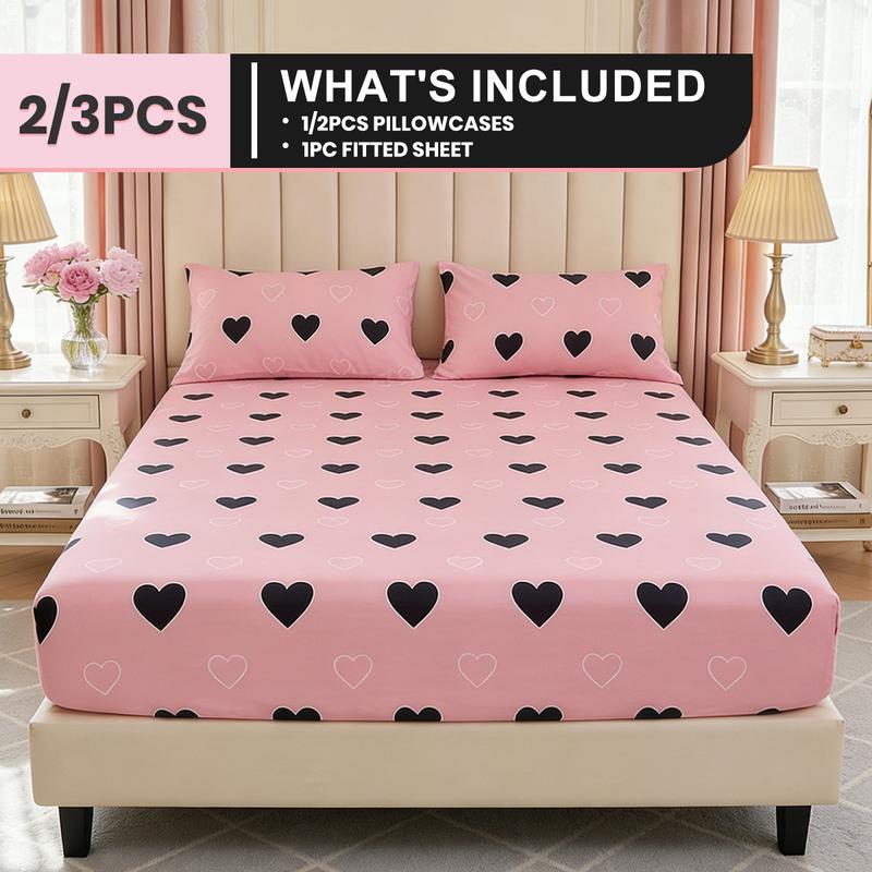 Pink Heart Fitted Sheet, Soft Bedding,  Deep Pocket Design, Machine Washable, Fits Twin/Full/Queen/King Size,  Sweet & Chic Bedroom Essential, Valentine's Day Gift