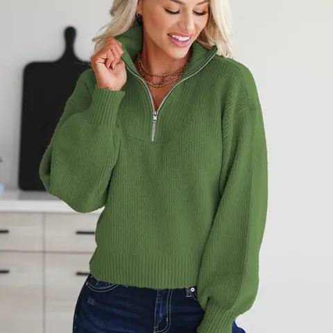 USBoutiqueCHIC Women's Fall Winter Soft Acrylic Fleece Long Sleeve Sweater Oversized Fit Comfort Wear 10-Color Cozy Knit Top Green