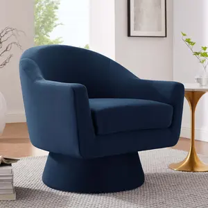 Modway Astral Performance Velvet Fabric and Wood Swivel Chair in Midnight Blue