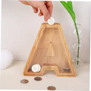 Wooden Letter Piggy Bank Larger Alphabet Letter Bank for Initial Coin Bank, Piggy Bank for Personalized A-Z Letter Piggy Bank Wooden Transparent Letter Money Box Decoration Creative Money for Birthday, Christmas and Thanksgiving Day Ornaments