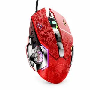 Red Wired Gaming Mouse with RGB Spectrum Lighting, Lightweight Esports Mouse, Forged Ice Crackle Metal Surface Finish for PC Laptop Gaming Desk Setup