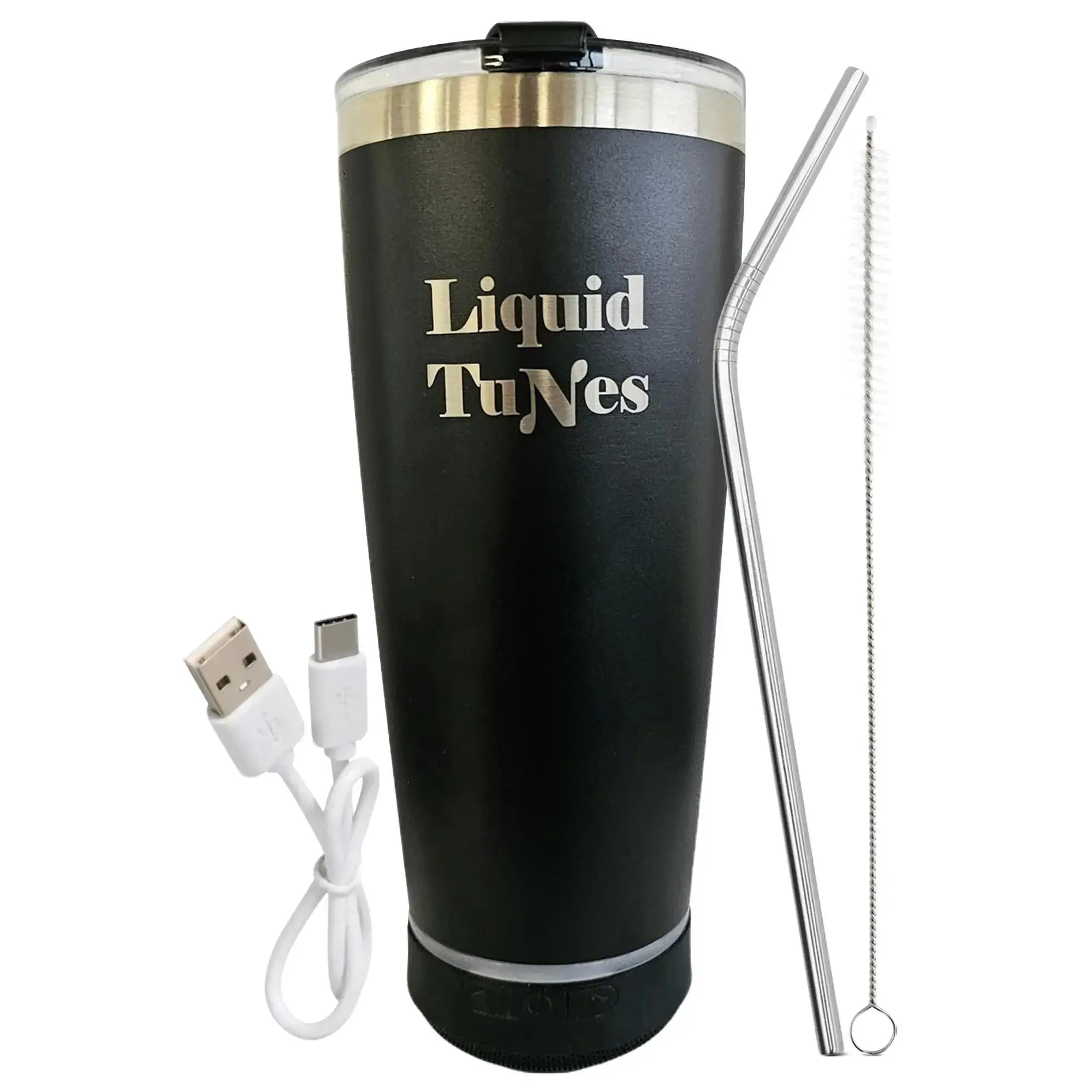 Bluetooth Speaker Tumbler (Black) Stainless Steel Thermal Mug with Detachable Wireless Speaker | 304 Stainless Steel Water Tumbler 16 oz (Black) Bottle Drinkware Flasks Metal Straw Bottled Water Bottles Portable Insulated