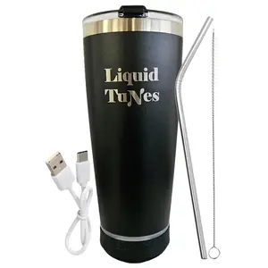 Bluetooth Speaker Tumbler (Black) Stainless Steel Thermal Mug with Detachable Wireless Speaker | 304 Stainless Steel Water Tumbler 16 oz (Black) Bottle Drinkware Flasks Metal Straw Bottled Water Bottles Portable Insulated