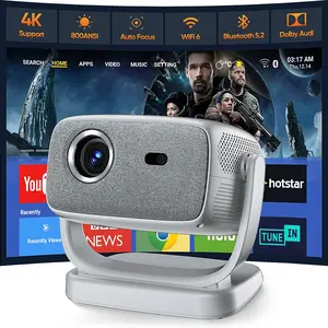 【 US Warehouse 】HUANLETOU  Mini Android projector, 800ANSI native 1080P resolution, auto focus and auto trapezoidal correction, Home theater 200-inch screen WiFi6 bt5.2 multi-functional UHD outdoor entertainment projector. Audio