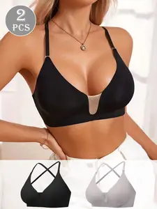 2-Pack Women's Wireless Sports Bra Set, Workout Bra, Adjustable Straps, Soft Gel Cups, High Elasticity, Detachable Pads, Comfortable Underwear