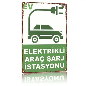 EV Charging Station Signboard 8X12Inch "Elektrikli Araç Şarj İstasyonu"，High-Definition Print Tin Poster, Weatherproof & Rust-Resistant Metal Sign for Home,Garden, Porch & Outdoor Spaces, Durable Wall Art，Aluminum Plaque Gift