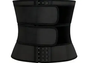 Triple-Layer Waist Trainer Cincher, Adjustable Compression Corset with Hooks & Velcro, Black