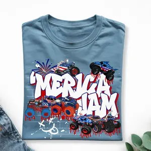Merica Jam Monster Jam T-Shirt, Patriotic USA Monster Truck Racing Fan Tee, 4th Of July Outfit, Monster Truck Shirt, Truck Lover Shirt, Racing Truck Outfit, Gift for Truck Fans, Gift for Boys Girls, Trending Tee