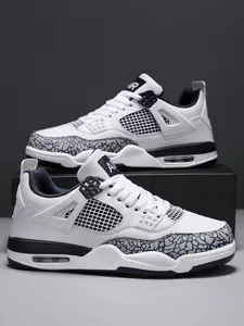 Breathable Leather Mesh Sport Shoes, Shock Absorption, Anti-Slip Sole, Unisex Basketball Shoes, Outdoor & Skateboarding Shoes