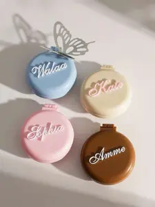 Personalized Name Foldable Hair Brush with Mirror – Mini Air Cushion Scalp Massage Comb, Travel Essential Gift