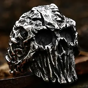Men'S Retro Gothic Skull Ring - Alloy, Black Patterned Devil Skull Design, Fashionable Punk Jewelry for Daily Wear, Gifts, Parties, and Holidays, Everyday Accessory | Skull Jewelry | Detailed Craftsmanship, Skull Rings