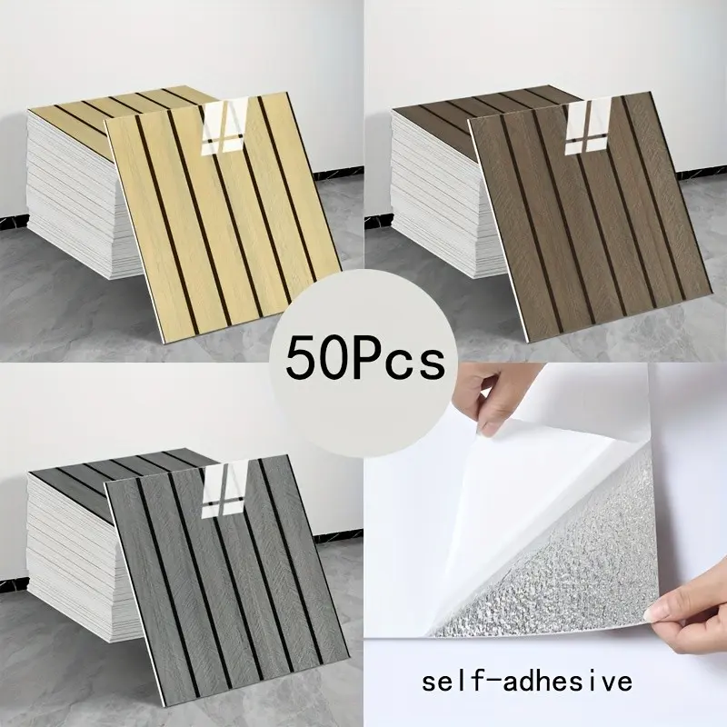 50pcs Waterproof Self-Adhesive Wallpaper Panels, 30x30cm Removable Backing, DIY Vinyl Wall Tiles for Kitchen, Bathroom, Living Room, TV Wall, Stick on Wallpaper