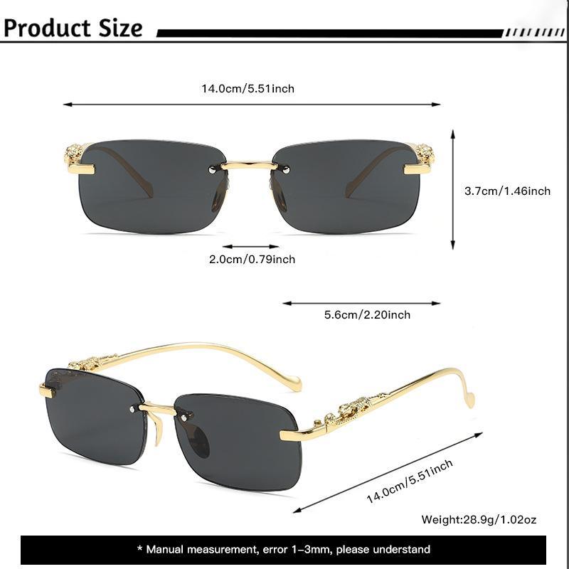 2026 New Trendy Women Men Metal Temple Eyewear Rectangle Frameless Glasses Retro Rimless Square Sunglasses Shades