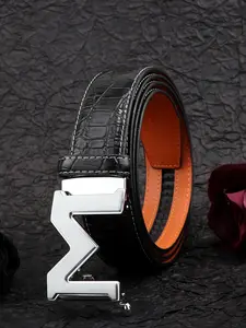 Men's Business Fashion Crocodile Embossed Automatic Secure Metal Buckle Belt, Casual Waistband for Jeans Trousers, Daily Clothing Decoration, Trendy Exquisite Belt for Birthday Gift