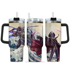 [Sip40 Otaku] Lelouch x Suzaku 40oz Stainless Steel Tumbler With Handle – Code Geass Anime Cup, Lelouch Lamperouge Tumbler, Suzaku Kururugi Mug, Zero Requiem Travel Cup, Britannia Mecha Cup, 40oz Tumbler, Vintage Anime Gift for Fans & Collectors