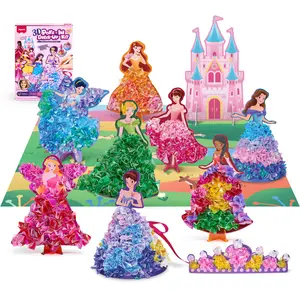 JoyCat Poke-in Craft Kit for Girls, 3D Castle Princess Dress Up DIY Set with Fairy Tale Castle Scene, Paper Craft Kits, Mess-Free Creative Activity, Arts and Crafts & Birthday Gift for Girls