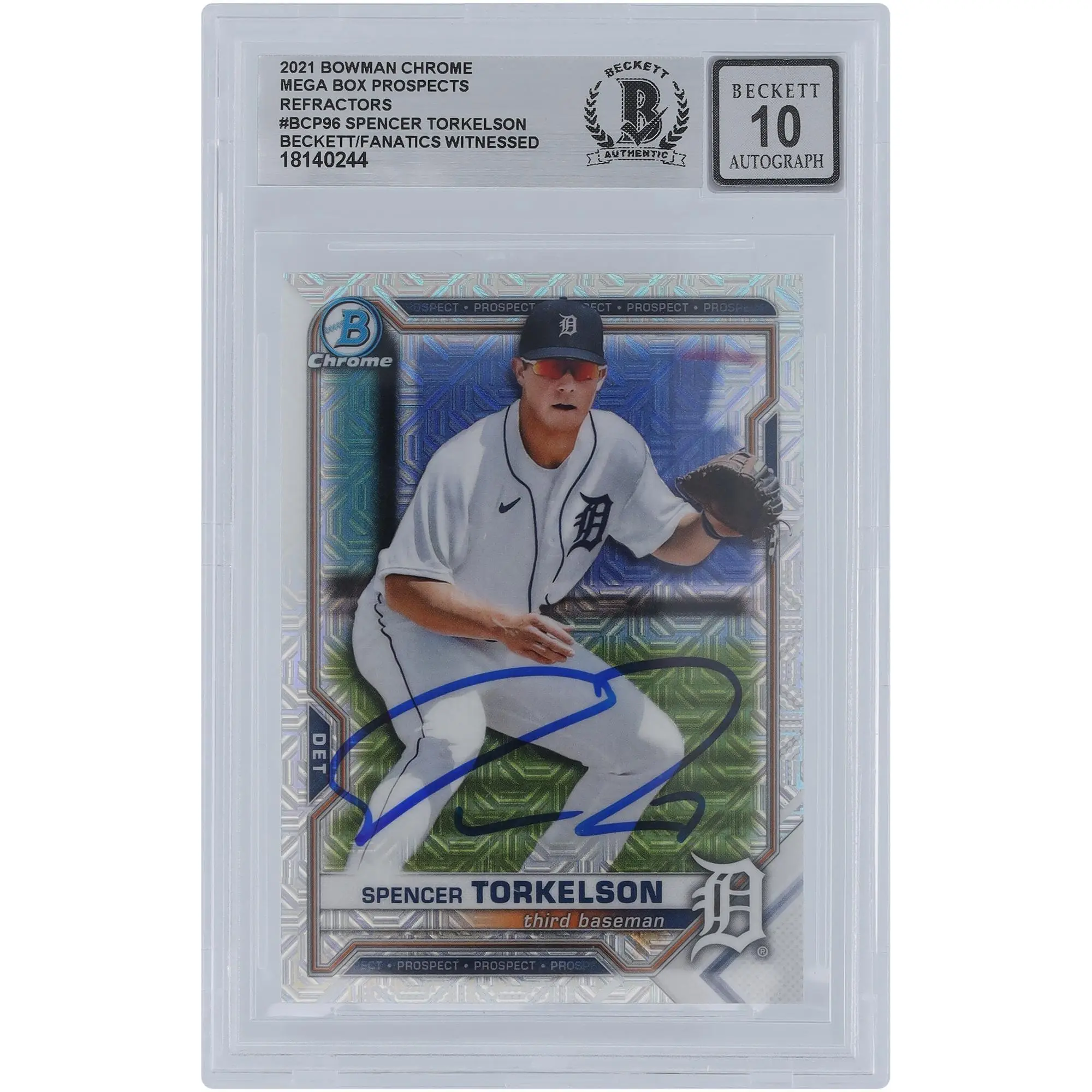 Spencer Torkelson Detroit Tigers Autographed 2021 Bowman Chrome Prospects Mega Box Refractor #BCP-96 Beckett Fanatics Witnessed Authenticated 10 Card - Fanatics Authentic Certified