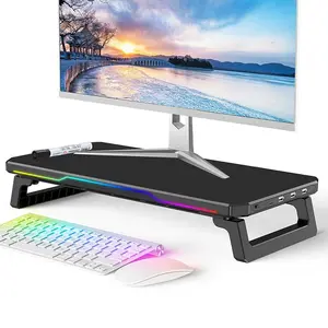 Cool Monitor Riser Stand with RGB Lighting, Desktop Ambiance Lamp, Gaming Holder, Office Storage Rack, Desk Organizer, Computer Monitor Stand