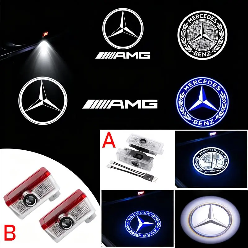 2026 New 2Pcs Car LED Welcome Projector Light Door Lamp For Mercedes Benz W212 W205 AMG ML W166 W176 W177 W246 W213 GLC GLB GLA GLS GLE1