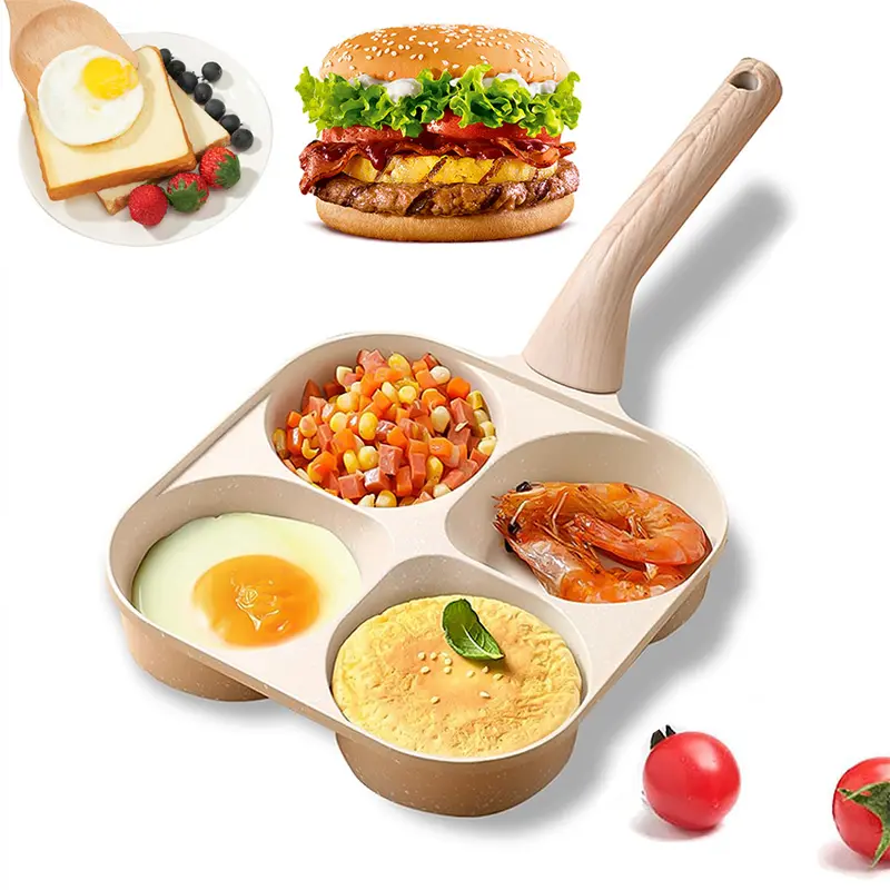 Non-Stick 4-Hole Egg Frying Pan - Pancake & Omelette Pan with Handle, Granite Surface, Easy-Clean Nonstick Kitchen Cookware, Gas Stove Safe & Induction Ready Kitchen Gadget for Home Chefs