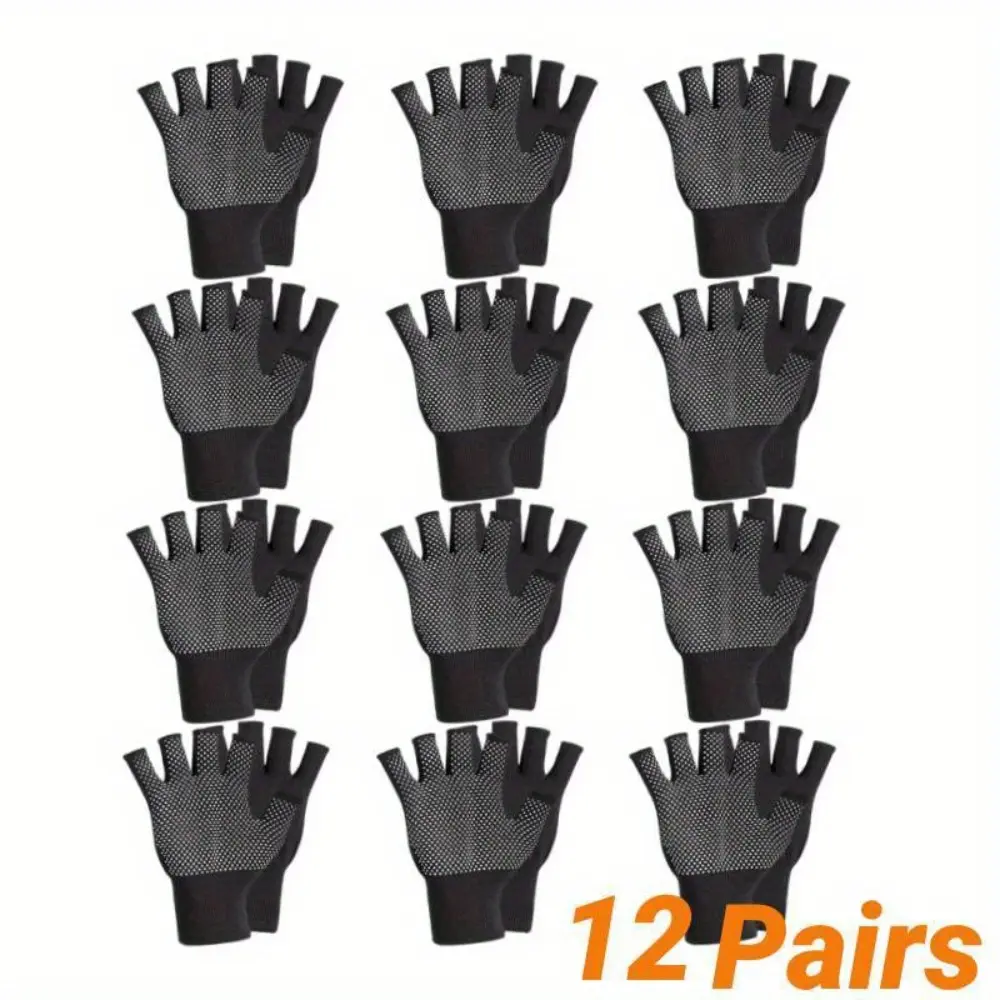 12 Pairs Breathable Nonslip Sports Gloves - Polyester/Nylon, Abrasive Resistant, Lightweight, Pull-On Closure, Anti-Slip Grip for Spring/Summer Cycling Workouts