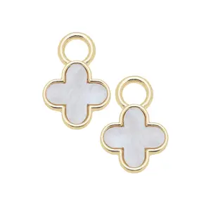 Marbled Enamel Clover Huggie Charm (Set of 2) in White