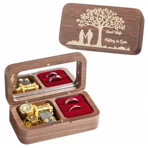 Can't Help Falling in Love Music Box with Adjustable Couples Rings, Wind up Wedding Ring Musical Boxes Gifts for Anniversary Birthday Christmas