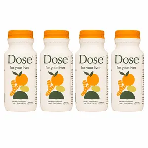 DOSE Liver Support Liquid Shots – 4 Pack (2 fl oz Each) – Milk Thistle, Turmeric, Dandelion & Ginger Blend – Daily Liver Cleanse & Digestive Support – Vegan, Non-GMO Wellness Detox Drink for Gut Health