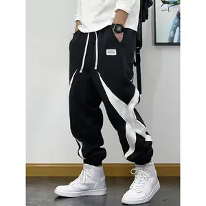 Plus Size Men's Fashion Star Pattern Drawstring Ankle-Tied Pants, Casual Daily Running Training Trousers, Comfortable and Stylish Design Ideal for Daily Travel, Commuting and Everyday Casual Wear