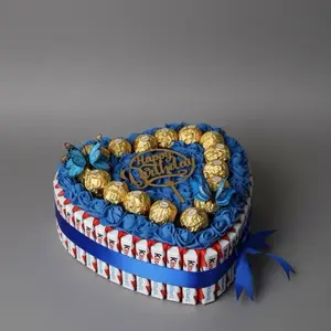 Blue Kinderheart Chocolate Snack Dessert with Ferrero Rocher & Butterfly Decorations for Special Occasions Perfect for Birthdays & Celebrations