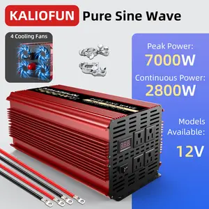 KALIOFUN 7000 W Pure Sine Wave Inverter, 1 unit, 12 V DC to 110 V AC, voltage display, 4 standard US outlets, hardwired, suitable for home, outdoor, and camping use, car inverter, no battery required