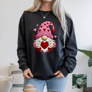 [Printed Faux Yarn] Valentine Gnome Sweatshirt/Hoodie, Cute Love Gnome Shirt, Heart Valentine Sweater, Romantic Gift for Her, For Men and For Women