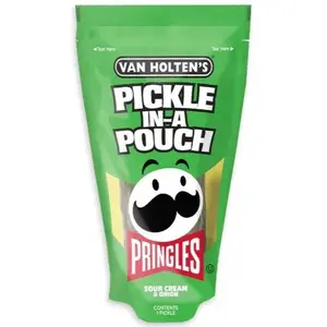 Van Holten's Pickle in a Pouch Sour Cream & Onion Pringles - Tangy Snack Food - No Refrigeration Needed - Jumbo-Sized & Fat-Free - Instant - Crunchy & Savory Garlic
