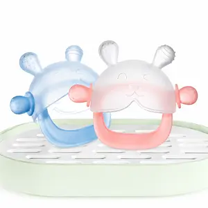 Dr.Isla No-Drop Baby Teether, Soothe Crying Baby, Stop Dirty Finger Sucking, Calm Fussy Infants, Anti-Dust Frosted Silicone, Pet Hair Proof, 3M+, Soothes Gums, Food Grade BPA Free, Standing Base, Bunny Buddy, Storage Case, Clean & Safe