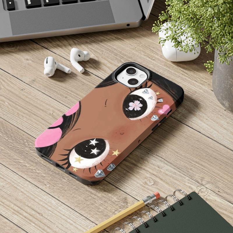 Dreamy INS Glittering Big Eyes Comic Girl Lovely Phone Case, Cute Kawaii Big Eye Anime Phone Case for iPhone 17 16 15 14 13 12 11 Pro Max X XS & SS Galaxy S21–S25 Plus Ultra, Kawaii Aesthetic Big Eyelash Tough Case,Cute Y2K Cartoon Girl Gift for Her Him
