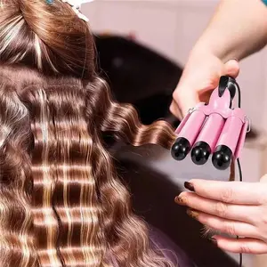 Hair Curling Iron Ceramic Triple Barrel Hair-Curler Irons Hair Wave Waver Styling Tools Hair Styler Wand for Woman Pink-22Mm