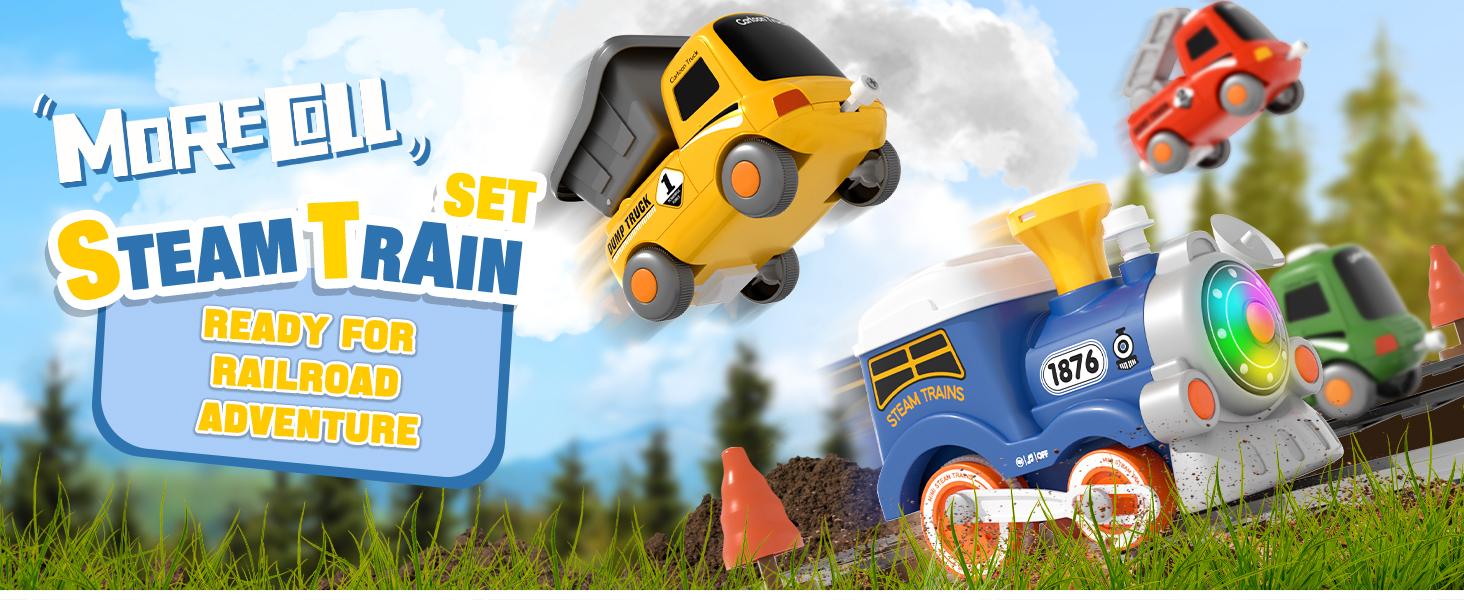 MORECOLL Train Set for Toddlers w/Steam, Music & Lights - First Choo Choo Train for Toddlers, Electric Train Set for Kids, Magnetic Train Toys, Christmas Birthday Gifts for Boys Girls