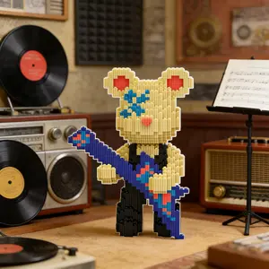 Electronic Guitar Bear Building Blocks Set, Perfect Gift for Kids, High-Quality Construction, Fun Assembly Toy, Unique Decoration
