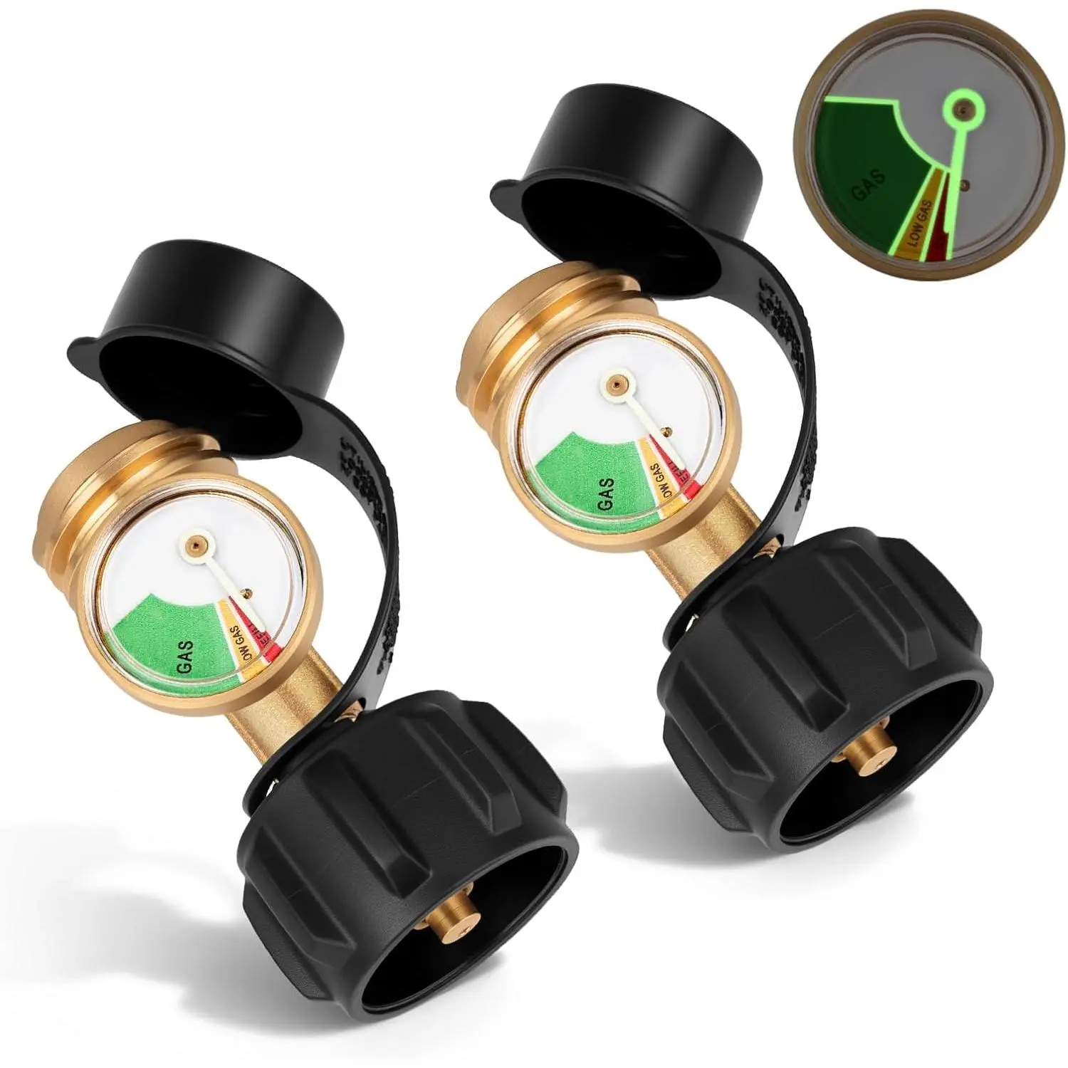 2-Pack   Gauge with Leak Detector, Universal Level  for 5-40 lb Tanks, QCC-1/Type 1 Connector for BBQ Grills, RV Campers, Patio Heaters and