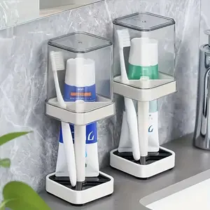 Simple Practical Toothbrush Organizer with Rinse Cup, Toothbrush Storage Stand for Couples, Bathroom Essentials, No Batteries Needed, Toothbrush Holders