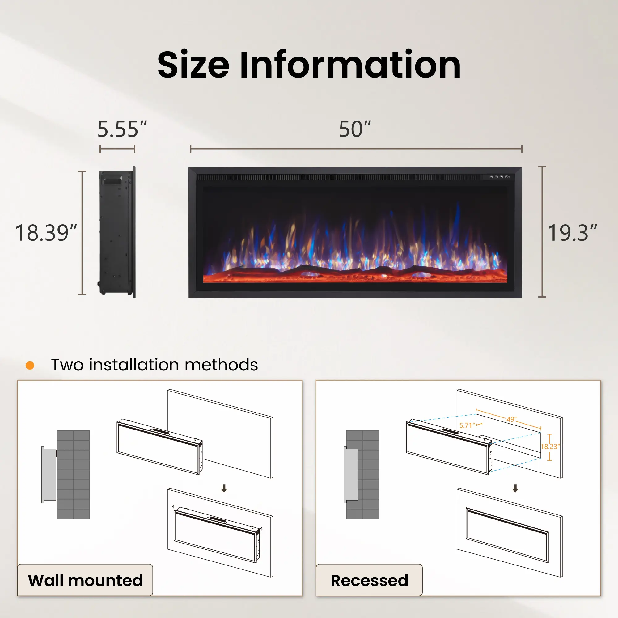 50" PRO (5.55"D X 50"W X 19.3"H) 